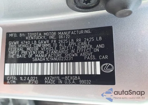2022 Lexus Es 300H from USA, damaged, VIN 58ADA1C14NU023231